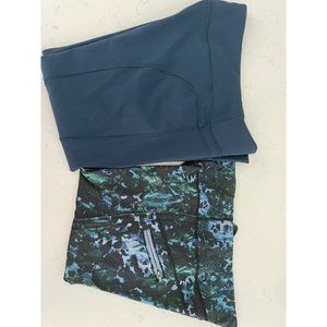 Lot 2 Lululemon Run Top Speed Crop Leggings Full-On Luxtreme Size 6 Floral Blue